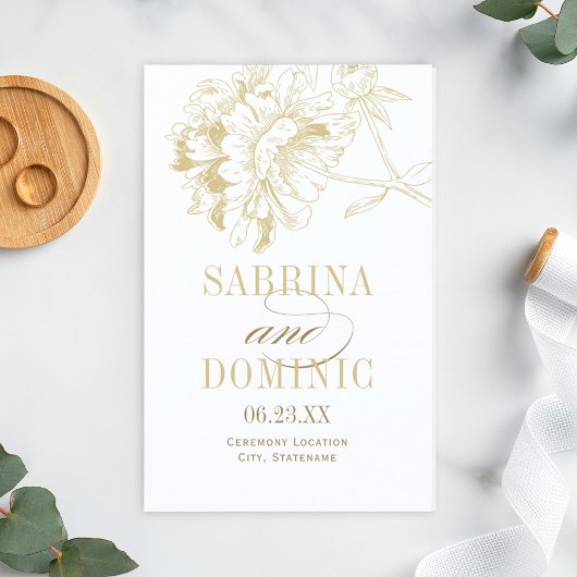 Élégant Gold Floral Peony Programmes de mariage