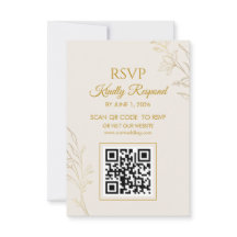 Elegant Gold Floral QR Code Wedding RSVP Card