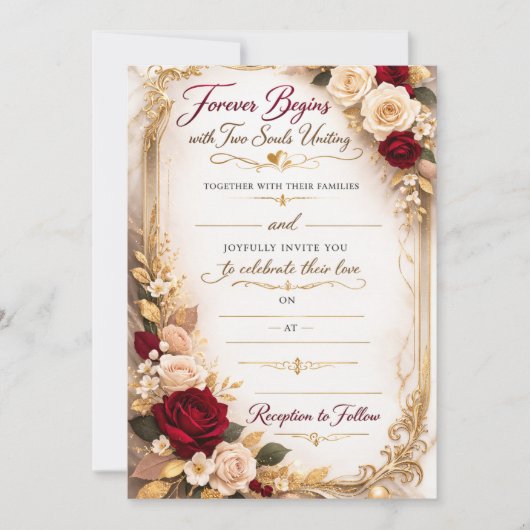 Elegant Gold Floral Romantic Wedding Invitation (Devant)