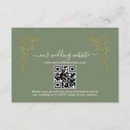 Elegant Gold Floral Sage Green QR Code Wedding Informatiekaartje