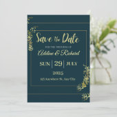 Elegant Gold Floral Save The Date Card (Debout devant)