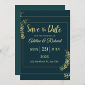Elegant Gold Floral Save The Date Card (Devant / Derrière)