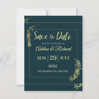 Elegant Gold Floral Save The Date Card  Feestdagenkaart