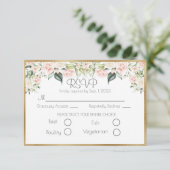 Elégant Gold Floral Script Wedding RSVP (Debout devant)