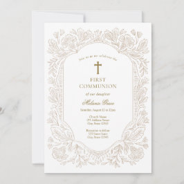 Elegant Gold Floral Traditional First Communion  Kaart