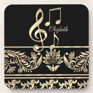 Elegant Gold Floral, Violin Key, Opmerking Bier Onderzetter