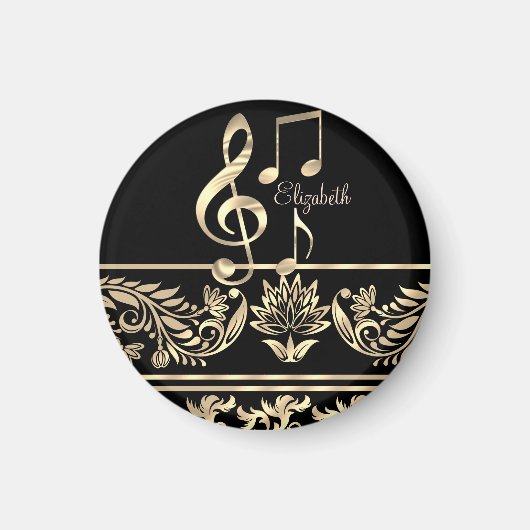 Elegant Gold Floral, Violin Key, Opmerking Magneet (Voorkant)