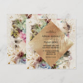 Elegant Gold Floral Waterverf Rustic Wedding Kaart (Voorkant / Achterkant)