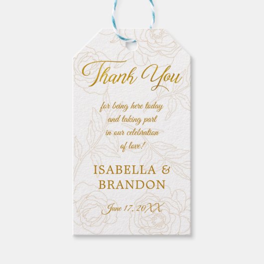 Elegant Gold Floral Weddenschap Hartelijk dank Cadeaulabel (Voorkant)