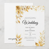 Elegant Gold Floral Wedding Invitation (Devant / Derrière)