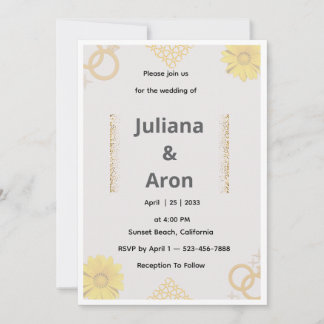Elegant Gold Floral Wedding Invitation - Chic Gold Kaart