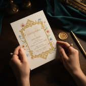 Elegant Gold Floral Wedding Invitation Frame