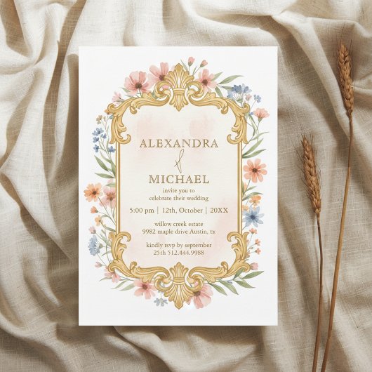 Elegant Gold Floral Wedding Invitation Frame
