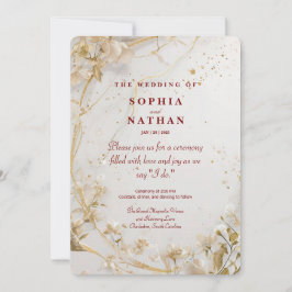 Elegant Gold Floral Wedding Invitation Kaart