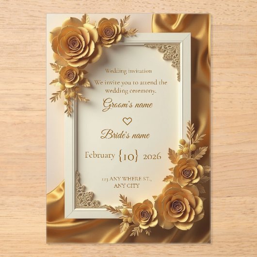 Elegant Gold Floral Wedding Invitation with Luxury (Recto)
