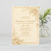Elégant Gold Floral Wedding Invitations (Debout devant)