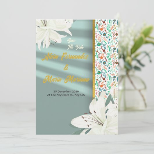 Elegant Gold Floral Wedding Kaart (Staand voorkant)