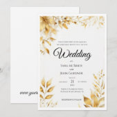 Elegant Gold Floral Wedding Kaart (Voorkant / Achterkant)