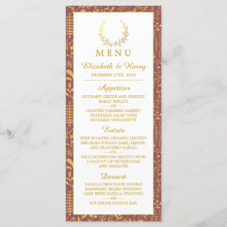 Elegant Gold Floral Wreath Wedding Menu