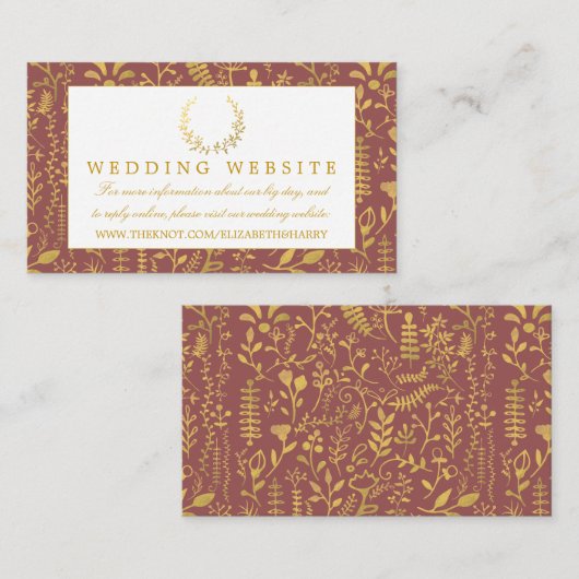 Elegant Gold Floral Wreath Wedding Website Informatiekaartje (Voorkant / Achterkant)