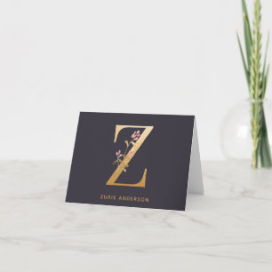 Elegant Gold Floral Z Monogram afbeelding op maat Notitiekaartje