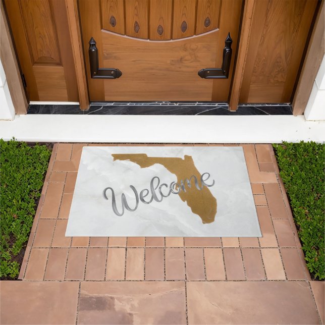 Elegant Gold Florida State Map Welcome Deurmat (Buiten)