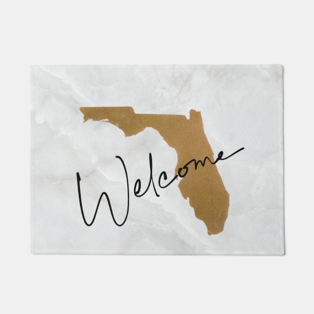 Elegant Gold Florida State Map Welcome Deurmat (Voorkant)