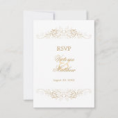 Elegant Gold Flourish Damask RSVP Kaart (Voorkant)