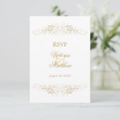 Elegant Gold Flourish Damask RSVP Kaart (Staand voorkant)