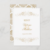 Elegant Gold Flourish Damask RSVP Kaart (Voorkant / Achterkant)
