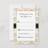 Elegant Gold Flourish en Damask RSVP (Achterkant)