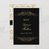 Elegant Gold Flourish en Damask RSVP (Voorkant / Achterkant)