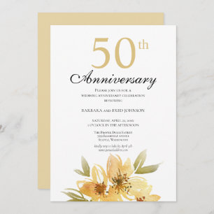 Elegant Gold Flower 50th Jubileum Party Invitat Kaart