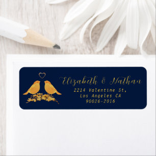 Elegant Gold Flower Navy Blue Return Label