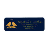 Elegant Gold Flower Navy Blue Return Label (Voorkant)