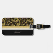 Elegant Gold Flowers, Glitter - Gepersonaliseerd Bagagelabel (Voorkant horizontaal)