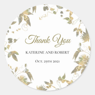 Elegant Gold Flowers Vine Wedding Ronde Sticker