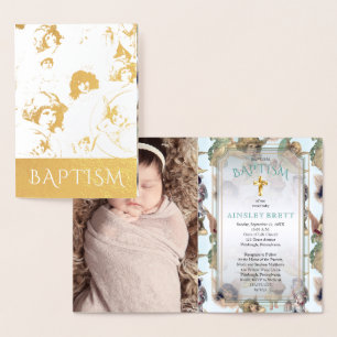 Elegant Gold Foil Angels Baby Girl Foto Baptisme Folie Kaarten