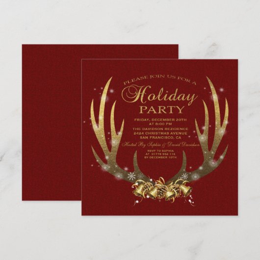 Elégant Gold Foil Antlers Fête Invitation (Devant / Derrière)