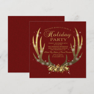 Elegant Gold Foil Antlers Holiday Party Uitnodigin Kaart