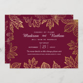 Elegant Gold Foil Autumn Leaves Change the Date Save The Date (Voorkant / Achterkant)
