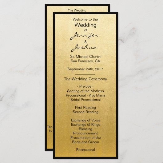 Elégant Gold Foil Black Design Programmes de maria (Devant / Derrière)