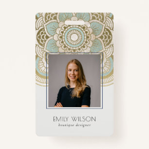 Elegant  Gold Foil Blauwgroen Mandala Foto Badge