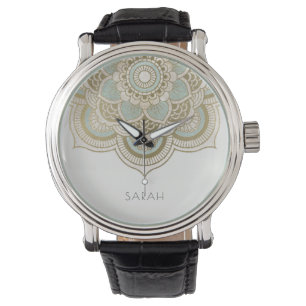 Elegant  Gold Foil Blauwgroen Turquoise Mandala Horloge