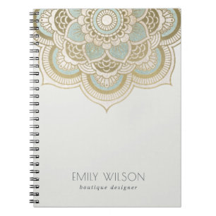 Elegant Gold Foil Blauwgroen Turquoise Mandala Notitieboek