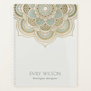 Elegant Gold Foil Blauwgroen Turquoise Mandala Planner