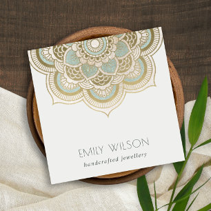Elegant  Gold Foil Blauwgroen Turquoise Mandala Vierkante Visitekaartje