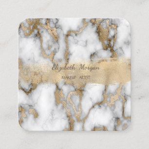 Elegant Gold Foil Brush Stroke, White marble Vierkante Visitekaartje