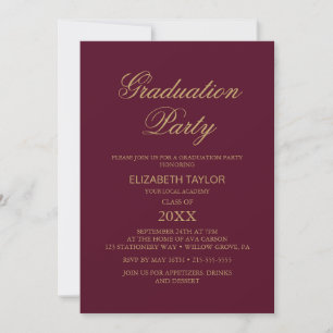 Elegant Gold Foil   Burgundy Graduation Party Kaart