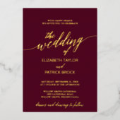 Elegant Gold Foil Calligrafie | Bourgogne bruiloft Folie Uitnodiging (Voorkant)